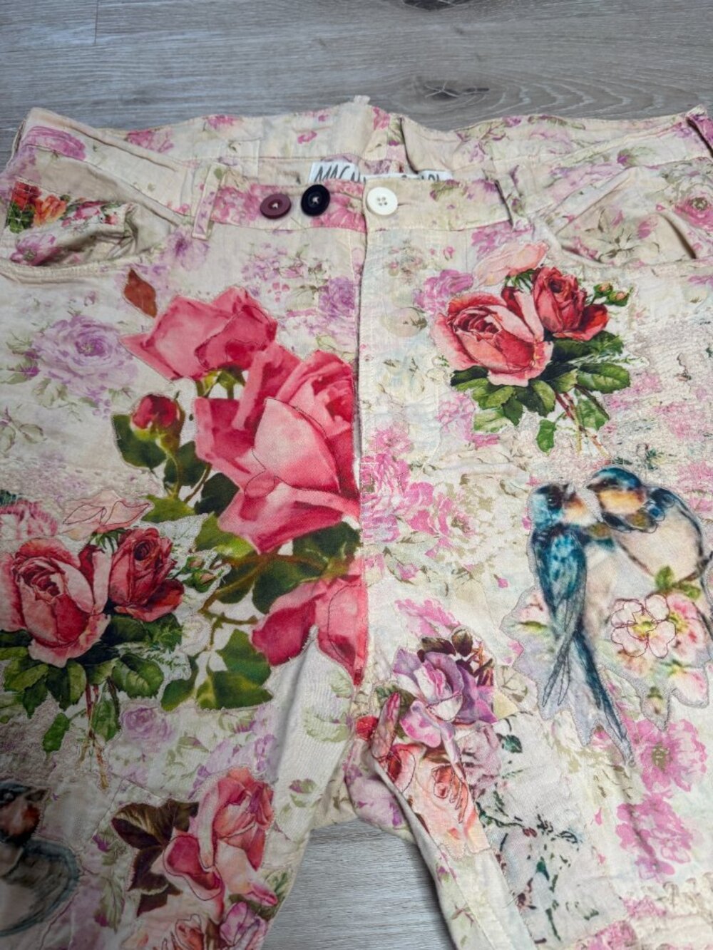 Magnolia Pearl 427 FLORE Rare Miners Pants Floral Bird Peace Art Love OS - Picture 6 of 9